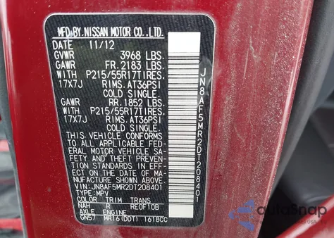 2013 Nissan Juke Sl from USA, damaged, VIN JN8AF5MR2DT208401